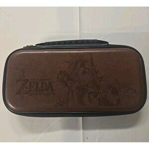 Zelda Breath of the Wild Nintendo Switch Carrying Case Brown Leather Travel Zip